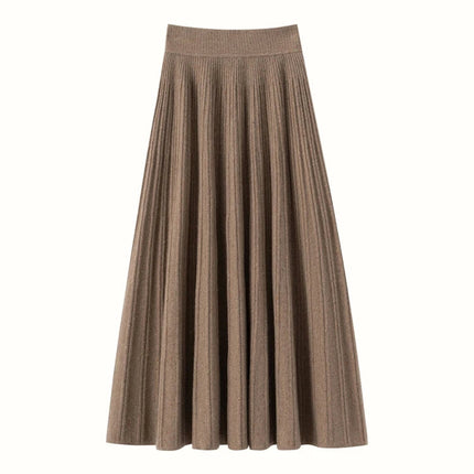 Chic Women's Cashmere Pleated A-line Skirt Autumn Winter 100% Cashmere Knitted Colorful Dots Decoration Elastic Waist Soft Dress PlatiNum