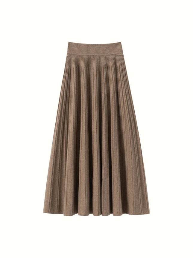 Chic Women's Cashmere Pleated A-line Skirt Autumn Winter 100% Cashmere Knitted Colorful Dots Decoration Elastic Waist Soft Dress PlatiNum