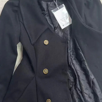 Winter Hepburn Black Fur Collar Woolen Coat French Style Vintage Blends Slim Mid-length Outwear Elegant Lolita Warm Outfits New