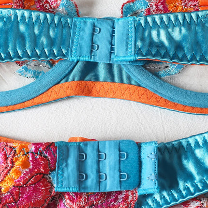 Luxury Embroidery Lingerie Three Piece Sets Sexy Mesh Patchwork See Through Bras And Panties Garter Erotic Intimate Outfits
