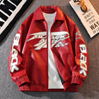 2026 New Men's American Racing Style Printed Leather Jacket Fashion Stand Collar Motorcycle Biker Coat Casual Outerwear PU