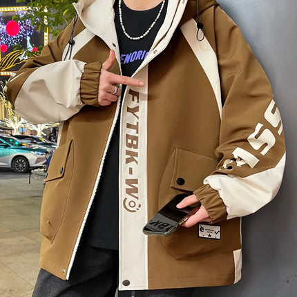 Fashion 2026 Spring Autumn Men's Casual Hooded Jackets Youth High Quality Streetwear Loose Coat Outdoor Windbreaker Top Clothing