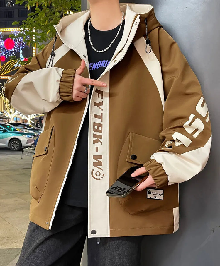 Fashion 2026 Spring Autumn Men's Casual Hooded Jackets Youth High Quality Streetwear Loose Coat Outdoor Windbreaker Top Clothing