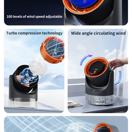 Ventilatore Nebulizzatore con Funzione Umidificatore 360° °   Ventilatore da tavolo regolabile con display LED 100 velocità 16 ° C Ice Fog Batteria da 1800mAh a Lunga Durata