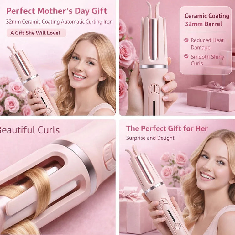 Automatic Curling Iron 32mm Ceramic Hair Curler Negative Ion Rotating Curling Wand Anti Tangle Hair Styling Tool