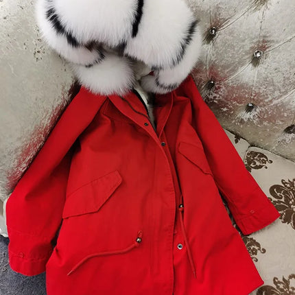 Winter Long Jacket Real Fur Coat Women Clothes Large Silver Fox Fur Collar Detachable Natural Fox Lining Parkas Leather Fur