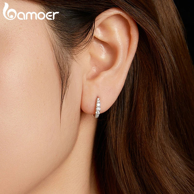 BAMOER Moissanite Huggie Hoop Earrings for Women, 925 Sterling Silver Hypoallergenic Earrings with White Gold Plated MSE092 PlatiNum