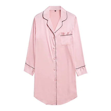 Camicia da notte a maniche lunghe da notte camicia da notte in raso con bottoni sul davanti pigiama per donna