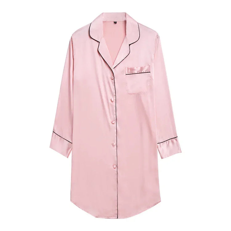 Camicia da notte a maniche lunghe da notte camicia da notte in raso con bottoni sul davanti pigiama per donna