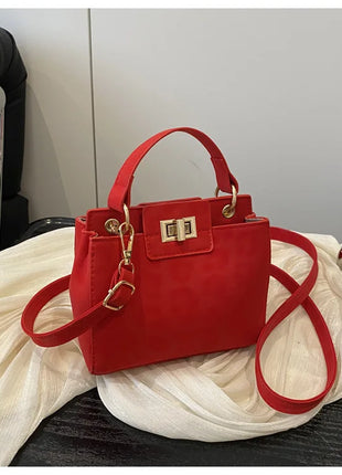 Elegante Mini Borsa a Tracolla con Manico Superiore, Chiusura Dorata, Versatile Borsa in Finta Pelle Scamosciata e Pelle per Uso Quotidiano Femminile