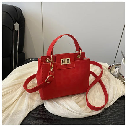 Elegante Mini Borsa a Tracolla con Manico Superiore, Chiusura Dorata, Versatile Borsa in Finta Pelle Scamosciata e Pelle per Uso Quotidiano Femminile