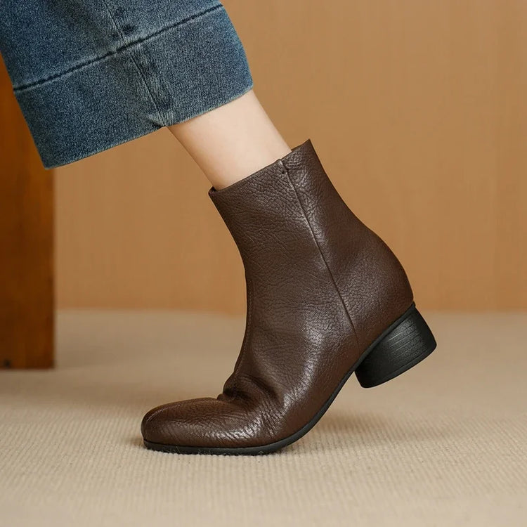 Women's Shoes Sheepskin Round Toe Side Zip 2027 Autumn Ankle Boots 4.5cm Thick Med Heel High Quality Soft Casual Short Booties