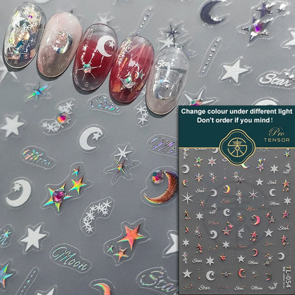 Punk Glitter Powder Blue Pink Star Charm Laser Silver Gold Starlight Rhinestones Moon DIY Nail Art Stickers Manicure Tool Decals