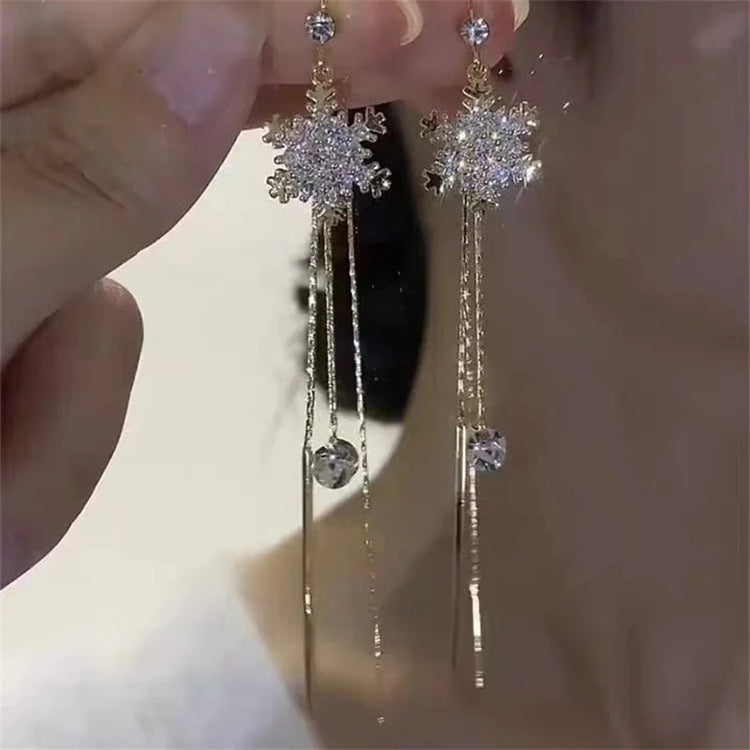 Green Shiny Zircon Flower Drop Earrings For Women Luxury Crystal Long Tassel Ear Line Hanging Earring Girls Wedding Jewelry Gift PlatiNum