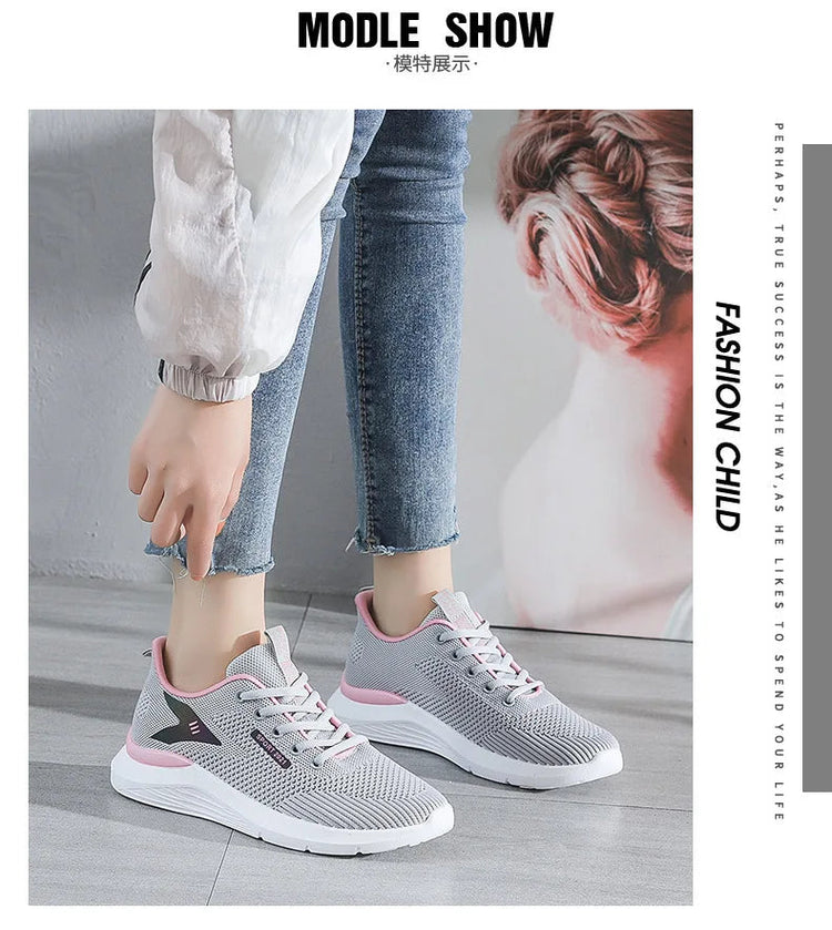2025New Women's Trendy Sports Shoes Fashion Mesh Casual Shoes Lightweight Breathable Running Shoes PlatiNum