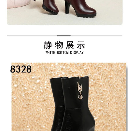 2026 Women Boots Waterproof Anti-Slip Women's Shoes High-heeled Fleece Lined Warm Fashion Boots Cold Resistant Breathable Winter