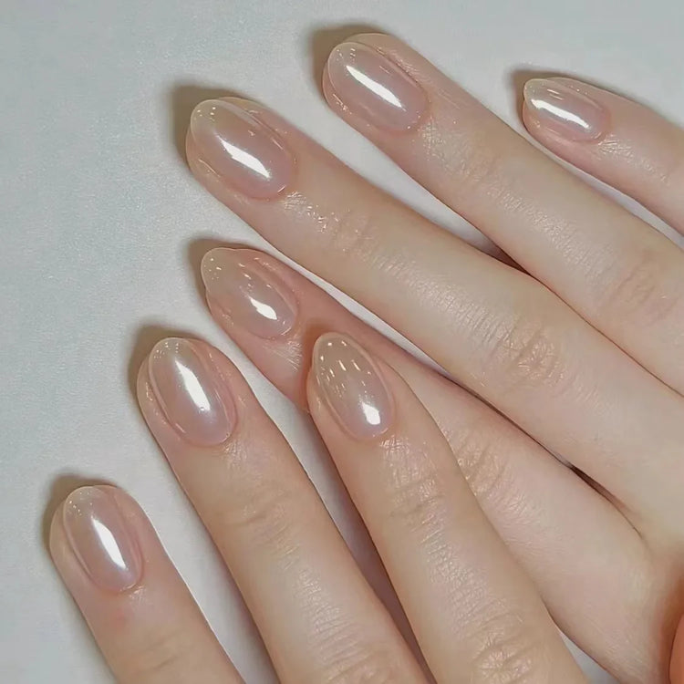 10Pcs Nude Color Handmade Press on Nails Full Cover Gradual Change Crystal Clear French Almond False Nails Manicure Nail Tips