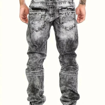 European American Jeans Men's Autumn New Slim Elastic Trousers Fashionable Vintage Wash Denim Pants Male Streetwear