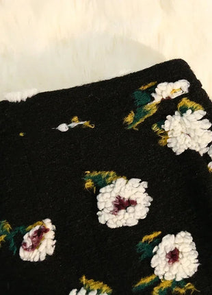 Three Dimensional Flower Skirts Women Winter High Waist Woolen Thickened Long Skirt Female Autumn New PlatiNum