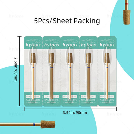 HYTOOS 5Pcs/Set Titanium Nail Drill Bits Diamond Cuticle Clean Nail Bit Professional Safety Cuticle Dead Skin Nail Cleaner Tool