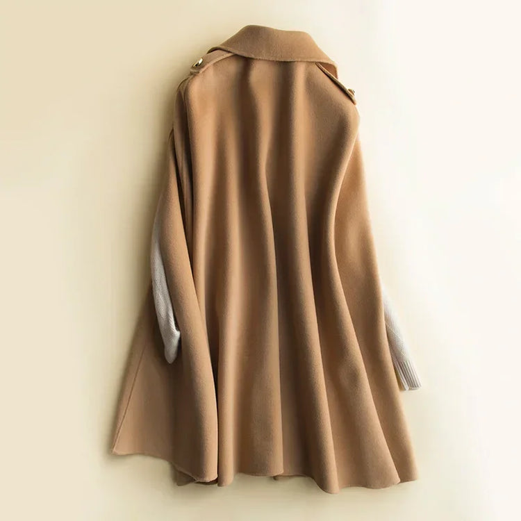 Women's Capes & Ponchos overcoat autumn medium length bat Hepburn style double sided 100% wool coat woolen shawl cappa size S M