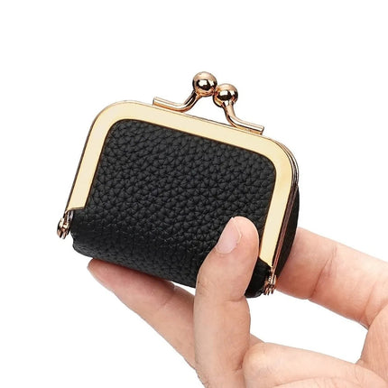 Genuine Leather Kiss Lock Coin Purse Solid Color Multifunctional Leather Jewelry Bag Mini Square Small Item Bag Jewelry Storage PlatiNum