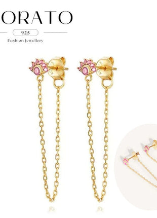 Lussuosa geometria 925 orecchio in argento sterling Ago rosa serie zircone orecchini a cerchio pendenti dolce moda regali di gioielli da sposa platinumshop