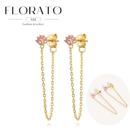 Lussuosa geometria 925 orecchio in argento sterling Ago rosa serie zircone orecchini a cerchio pendenti dolce moda regali di gioielli da sposa platinumshop