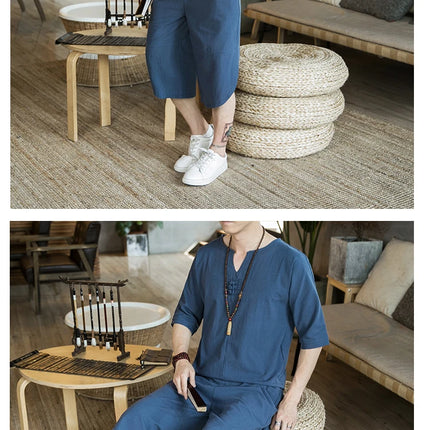 Stile giapponese Kimono T-shirt a maniche corte Pantaloni Due pezzi Top da uomo Pantaloni Abiti da uomo Giappone Harajuku Yukata Cardigan Costume