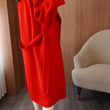 100% Wool Coat Women's Wear 2026 Autumn/Winter Fashion Temperament Double sided Cashmere Coats with Belt Elegant Long Overcoat