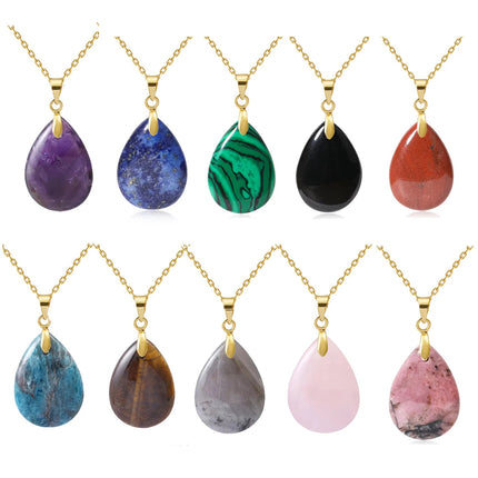 New Fashion Natural Stone Crystal Pendant Teardrop Simple Pendant Necklace Earrings Making Jewelry With Chain collar PlatiNum
