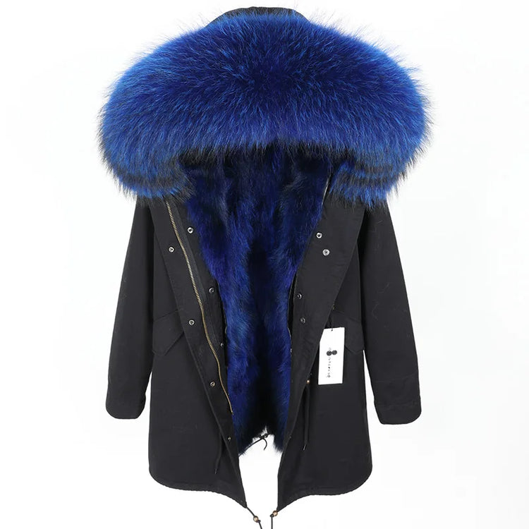 Maomaokong Natural Fur Lining Real Fur Coat Winter Jacket Women Raccoon Fur Collar Warm Thick Parkas Female Clothing