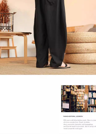 Pantaloni neri da uomo estivi leggeri e larghi in stile retrò giapponese, pantaloni harem casual traspiranti e comodi con elastico in vita