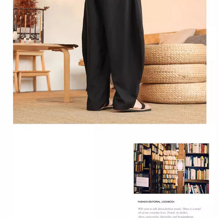Pantaloni neri da uomo estivi leggeri e larghi in stile retrò giapponese, pantaloni harem casual traspiranti e comodi con elastico in vita