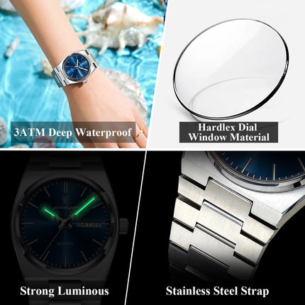 POEDAGAR Top squisito orologio da polso da donna impermeabile al quarzo luminoso orologio da donna casual data settimana orologi da donna in acciaio inossidabile platinumshop