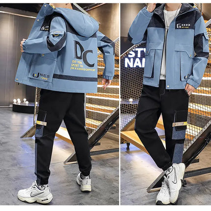 Men's Casual Sports Sets Spring Autumn Tracksuit Jogging Set Patchwork flight Hooded jacket pants two Piece