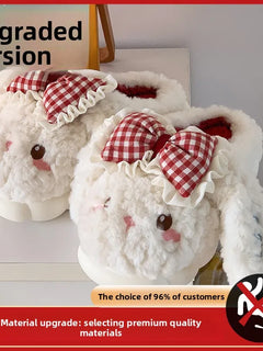 2026 New Women's Cotton Bow Bunny Slippers Winter Indoor Home Warm Household Wool Cotton Shoes Women Wear Indoor Winte