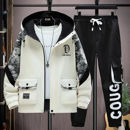 2025 Men Tracksuit Casual Joggers Hooded Sportswear Jackets Pants 2 Piece Sets Hip Hop Running Sports Suit