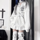 Original Print Subculture Dark Loose Cat Ear Distressed Hooded Sweatshirt Jacket Zip Up Hoodie Oversized Hoodie