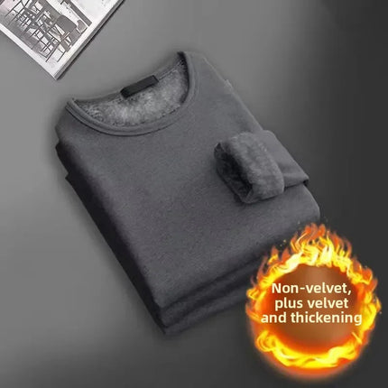 Men's Long Sleeve Thermal Underwear Fleece Lined Thick T-Shirt round Neck Slim Fit Base Shirt Pure Color Inner Wear Autumn Top PlatiNum