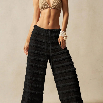 Pantaloni Estivi 2026 Casual Larghi a Gamba Larga in Maglia Tinta Unita da Donna per Vacanze e Spiaggia Stile Semplice Trasparenti platinumshop