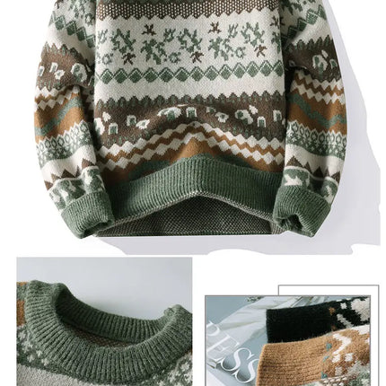 2026 Christmas Sweater Reindeer Pattern Long Sleeve Crew Neck Xmas Holiday Pullover Knitwear Sweater Man Jumper Pullove