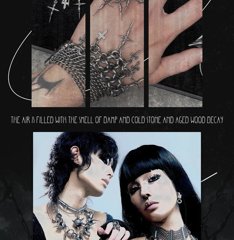 Set di Gioielli Punk Rock per Donne e Uomini, Collane e Anelli con Ciondolo a Croce Gotica, Collezione di Accessori Gioiello Audaci platinumshop