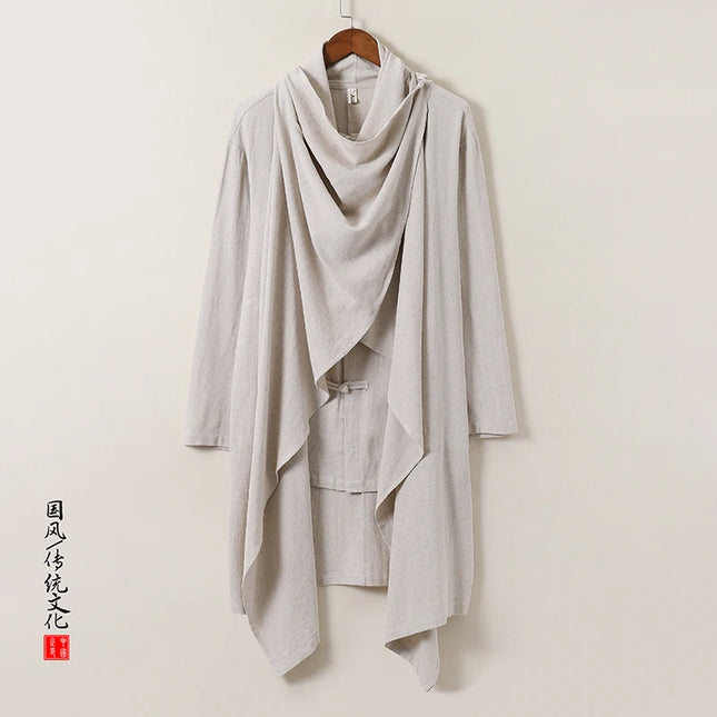 2025 Herbst Herren Baggy Schön Cool Trench Chinesischer Stil Umhang Hemden Mode Casual Leinen Unregelmäßig Herren Lange Umhang Windjacken
