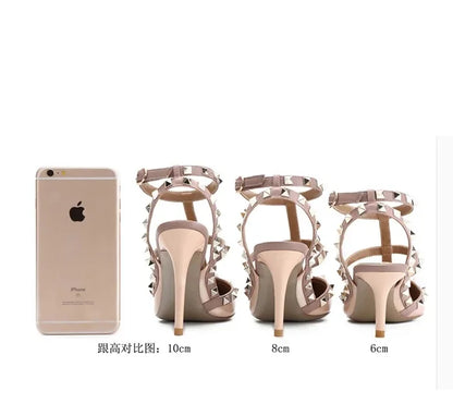 Shoes For Women 2025 Summer Luxury Punk Metal Rivet High Heels Gladiator Pointed Toe Stiletto Sandals Elegant Sexy Party Shoes