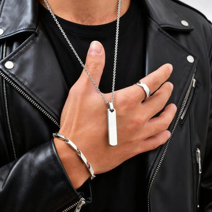 Set di 3 Collane con Barra Verticale per Uomo, Collana con Ciondolo in Acciaio Inossidabile Stile Hip Hop, Set di Gioielli alla Moda Regalo per Lui platinumshop