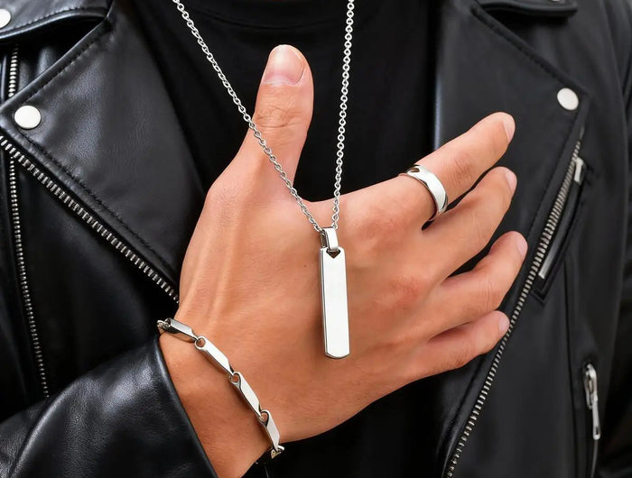Set di 3 Collane con Barra Verticale per Uomo, Collana con Ciondolo in Acciaio Inossidabile Stile Hip Hop, Set di Gioielli alla Moda Regalo per Lui platinumshop
