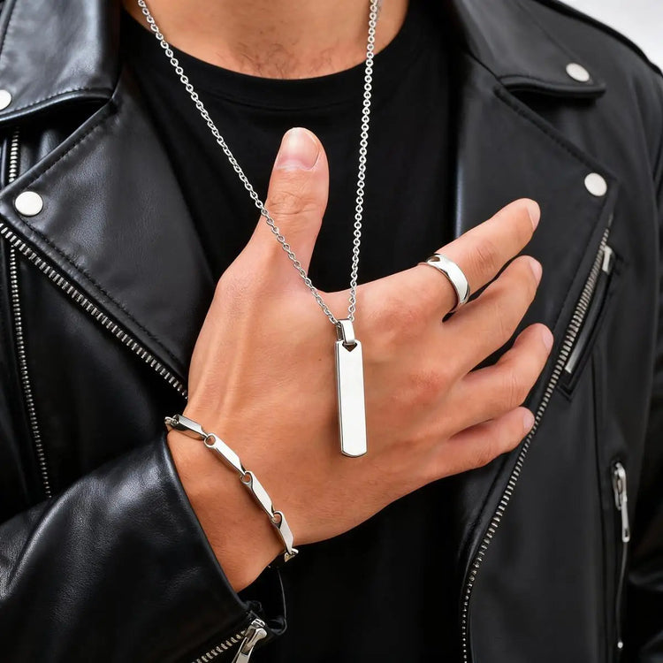 Set di 3 Collane con Barra Verticale per Uomo, Collana con Ciondolo in Acciaio Inossidabile Stile Hip Hop, Set di Gioielli alla Moda Regalo per Lui platinumshop