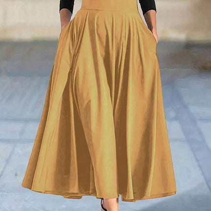 Nuovi abiti Gonne a trapezio tinta unita per abbigliamento donna Gonna lunga a vita alta elastica da donna con fiocco Gonne eleganti da donna