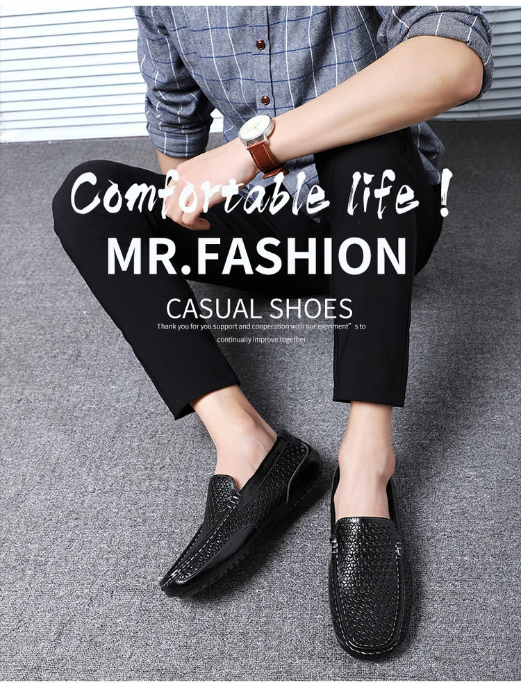 Mocassini da Uomo Estivi 2026 in Vera Pelle di Lusso, Scarpe Casual Traspiranti con Intaglio, Slip-on da Guida
